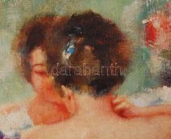 Pirhalla Nándor (1884-?): Tükör előtt. Olaj, karton, jelzett, antik keretben, 70×55 cm