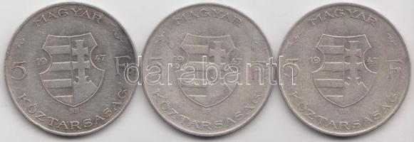 1947. 5Ft Ag "Kossuth" (3x) T:2-,3