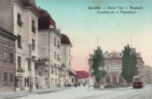Újvidék Erzsébet tér, főposta / square, main post, tram