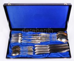 18 db kanál, 7 db villa, 6 db kés, dobozban, jelzettek, 43×20 cm