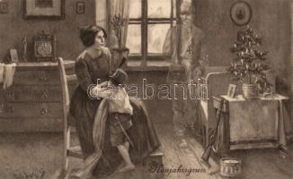 Neujahrsgruss / New Year's greeting, WWI, artist signed (fa)