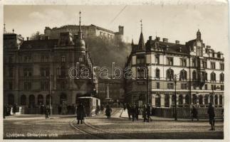 Ljubljana Stritarjeva ulica, Tovarniska zaloga usnja / street, the shops of Fran Lukic, and A. Zeschko (fa)