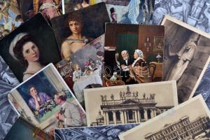 100 db régi, művészeti, főleg reprodukciós képeslap / 100 artistic, mainly reproduction postcards