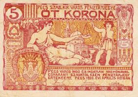 Pécs 1920. 5K pénztárjegy T:III-