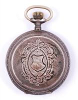 cca 1900 Ezüst (Ag) tokos, duplafedeles zsebóra porcelán számlappal, másodpercmutatóval, működik, de...