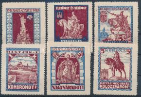 1920 Irredenta "TARY" levélzáró sor (6 db) bordó- kék