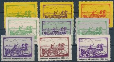 1934 Debreceni Bélyegkiállítás levélzáró sor (9 klf)