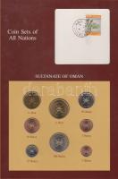 Omán 1980. 2b - 1/2R 8klf db, forgalmi szett felbélyegzett kartonlapon T:1 Oman 1980. 2 baisa - 1/2 Rial 8 different, coin set on cardboard with stamp C:UNC
