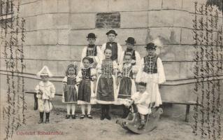 Rábaközi folklór, hátoldalon jótékonysági sorsjegy, Divald /  Hungarian folklore, Rábaköz, charity lottery ticket on the backside