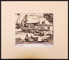 Mohácsi Regős Ferenc (1917-2003): Várakozók. Linó, papír, jelzett, paszpartuban 12×14 cm