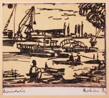 Mohácsi Regős Ferenc (1917-2003): Várakozók. Linó, papír, jelzett, paszpartuban 12×14 cm