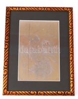 Esküvői kép nyomólemezen, üvegezett keretben, 14×9 cm