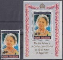 90th birthday of Queen Mother Elizabeth + block, Erzsébet anyakirálynő 90. születésnapja + blokk