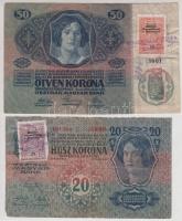1913. 20K + 1914. 50K mindkettő 20 Para és 50 Para K.u.k. Montenegrói bélyeggel és pecsételéssel T:III,III-