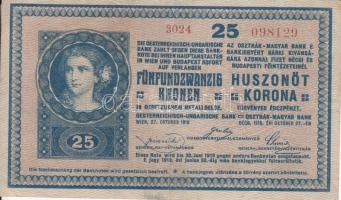 1918. 25K "3024" sima hátlappal és hátoldalán "M. KIR. 12. HONVÉD GYALOG...." felülbélyegzéssel T:III