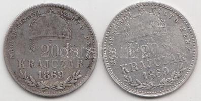 1869KB-GyF 20Kr "Magyar Királyi Váltó Pénz" Ag (2x) T:2-,3