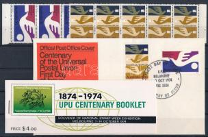 100 éves az UPU sor ívszéli ötöscsíkokban + FDC + bélyegfüzet, UPU is 100 years old in 5 pieces margin set + FDC + stampbooklet