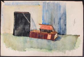 Kismarty Lechner Ödön (1916-2001): Könyvek. Akvarell, papír, jelzett, apró szakadással, 29×44 cm