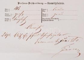 1860 Waffenpaß. Fegyvertartási engedély okmánybélyeggel, a pest-budai rendőrség pecsétjével ("K...