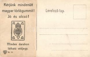 Budapest, budai részlet; hátoldalon magyar törlőgumi reklám