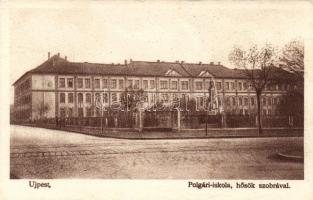 Budapest IV. Újpest, polgári iskola, hősök szobra
