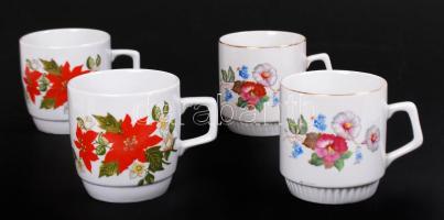 4 db Zsolnay kakaós bögre, két fajta matricás díszítéssel, jelzettek, hibátlanok, m:8 cm