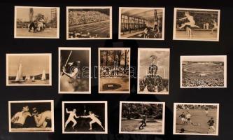 cca 1956 21db fotó sportolásról, híres sportolókról: futball (Puskás Öcsivel), vitorlázás, atlétika, kalapácsvetés, élőképek, a Népstadion, etc. 6,5x9,5cm