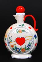 Jelzett szíves füles kulacs, kézzel festett, hibátlan, dugóval, m:18 cm