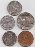 Amerikai Egyesült Államok 1910. 1c "Lincoln" + 1926. 5c "Buffalo" + 1903. 1d Ag "Barber" + 1924. 1d Ag "Mercury" + 1937. 1d Ag "Mercury" T:2,2- USA 1910. 1 Cent "Lincoln" + 1926. 5 Cents "Buffalo" + 1903. 1 Dime Ag "Barber" + 1924. 1 Dime Ag "Mercury" + 1937. 1 Dime Ag "Mercury" C:XF,VF