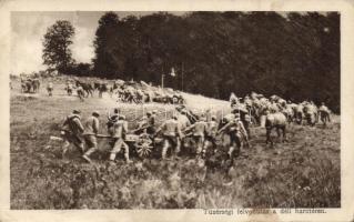 Tüzérségi felvonulás a déli harctéren, Érdekes Újság kiadása / WWI Hungarian gunners (EB)