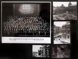 1963-1965 A 125 éves Nemzeti Színház társulatának csoportképe, valamint 4db felvétel a színház bontásáról, 20x24cm, 5x8-9x12cm