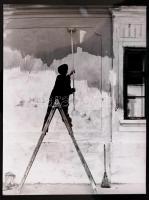 1958 Dezső Pál: Falfestő. Vintage fotó, hátoldalán pecséttel jelzett, feliratozott, 23x17cm