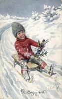 New Year, sleighing boy s: K. Feiertag