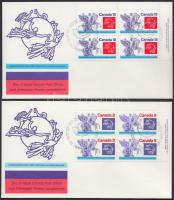 100 éves az UPU ívsarki négyestömbök 2 FDC-n, UPU Centenary corner blocks of 4 on 2 FDCs