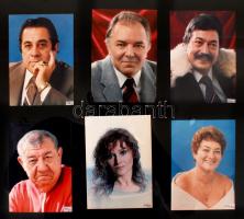 cca 1980-1990 6db, aláírt színészportré: Batár Endre, Dőry Virág, Farkas Antal, Láng József, Mucsi Sándor, Móricz Ildikó
