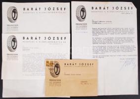 1884 és 1947 Munkakönyv viseltes állapotban, 18×12 cm + 3 db fejléces levél és boríték Barát József ...