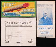 Cca 1930 3 db számoló cédula benne Hertz litho + 1896-1950 12 db-os reklám tétel, Pesti Hírlap jegyz...