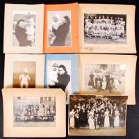 Cca 1940 Margitszigeti laboratórium, 12×17 cm + Cca 1950 Fodrász üzlet személyzete és kirakata, 13×9 cm + 1957 A kiskunhalasi Háziipari Szövetkezet újjáépült csipkeháza, 13×9 cm + Cca 1940 50 db főleg családi fotók + Cca 1930 7 db csoportkép: esküvői, iskolai tablókép, stb, 18×24 cm