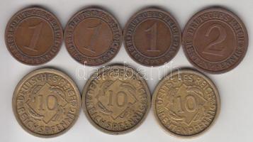 Német Birodalom / Weimari Köztársaság 1924. 1RPf (3x) + 1923. 2RPf + 1924A 10RPf + 1926A-1936F 10RPf (2x) T:2 Germany / Weimar Republic 1924. 1 Rentenpfennig (3x) + 1923. 2 Rentenpfennig + 1924A 10 Rentenpfennig + 1926A-1936F 10 Reichspfennig (2x)  C:XF