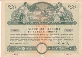 1954. "Ötödik Békekölcsön" nyereménykölcsöne 200Ft-ról T:kis helyen restaurált