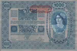 1902. 1000K (2x) sorszámkövető, piros "Deutschösterreich" bélyegzővel T:I-