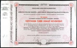 Budapest 1946. "Kőbányai Polgári Serfőző és Szent István Tápszerművek Részvénytársaság" 2000P-ről szóló ideiglenes részvényelismervénye T:II