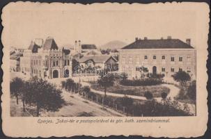 Eperjes, Jókai tér, postapalota, görög katolikus szeminárium / square, post palace, greek catholic seminar (pinhole)