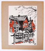 Hoch István (építész): Utca részlet. Vegyes technika, papír, karton, jelzett, 19×13 cm.