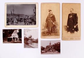 1896 6db klf fotó a milleniumi ünnepségekről: felvonulás, ezredéves kiállítás a Városligetben, díszmagyarba öltözött férfiak keményhátú portréi, 8x11-14x19cm