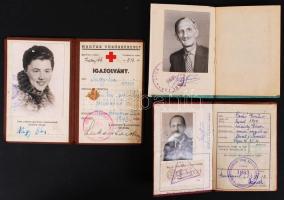 1943-1964 3 db fényképes igazolvány: FTC pártoló tag, Magyar Vöröskereszt, Magyar Természetbarát Szövetség