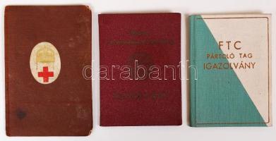 1943-1964 3 db fényképes igazolvány: FTC pártoló tag, Magyar Vöröskereszt, Magyar Természetbarát Szö...