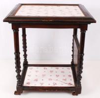 Antik csempelapokkal berakott zsúrkocsi, csempe törött, kerekek szorulnak,egyik szárny hiányzik, 37×...