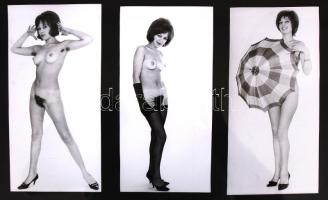 1970-1980 3db, finoman erotikus fotó esernyővel és anélkül /  Erotic photos, 23x11cm