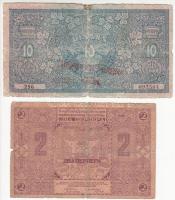 Jugoszlávia 1919. 10D 40K felülnyomással + Szerbia/német megszállás 1941. 10D + 20D + 1942. 50D + Montenegró 1912. 2P T:III,III-  	 Yugoslavia 1919. 40 Kronen on 10 Dinara + Serbia / German occupation 1941. 10 Dinara + 20 Dinara + 1942. 50 Dinara + Montenegro 1912. 2 Perpera C:F,VG